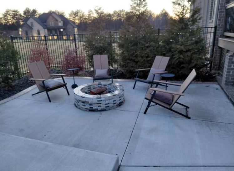 Outdoor patio construction with fire feature